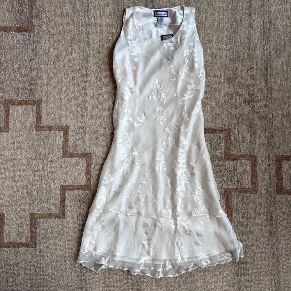 Vintage Y2K Silk Ivory Fairy Dress Tiered Slinky Romantic Floral Bridal M NWT